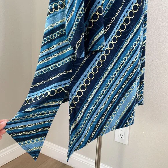 Jm Collection Womens Plus 2X Chain Print Blue Stretch Tunic Top 3/4 Sleeve Shirt - Picture 7 of 8